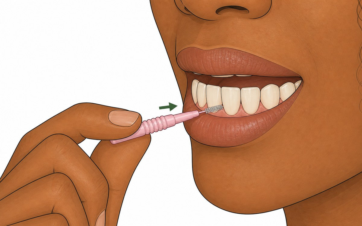 Insérer doucement une brossette droite entre les dents de devant