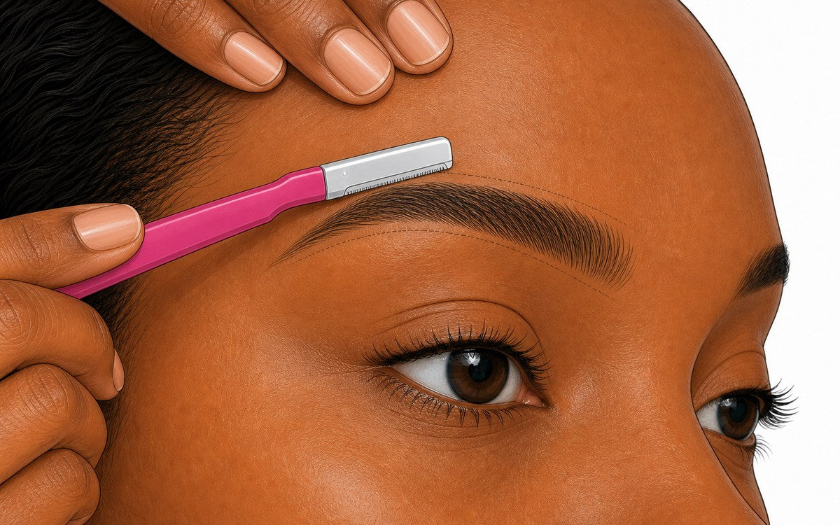 Tendre la peau et positionner le rasoir au-dessus du sourcil