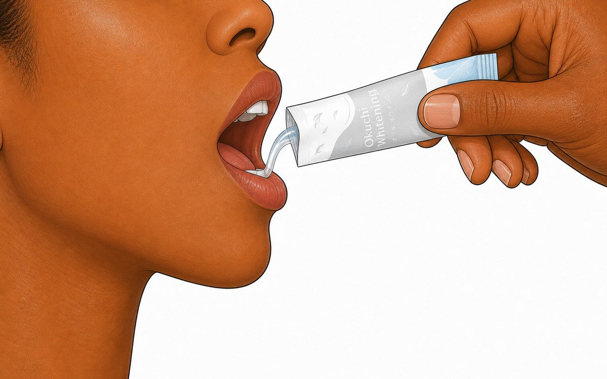 Verser le dentifrice liquide Okuchi Whitening dans la bouche