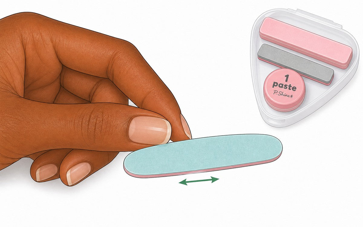 Donner sa forme au bord de l'ongle avec la lime turquoise du Pocket Kit